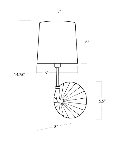 Parasol sconce dimensions on white background.