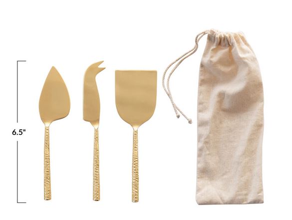 Stainless cheesekinive set gold finish with storage bag