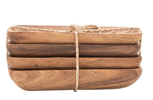 side view of acacia wood tray set of 4 