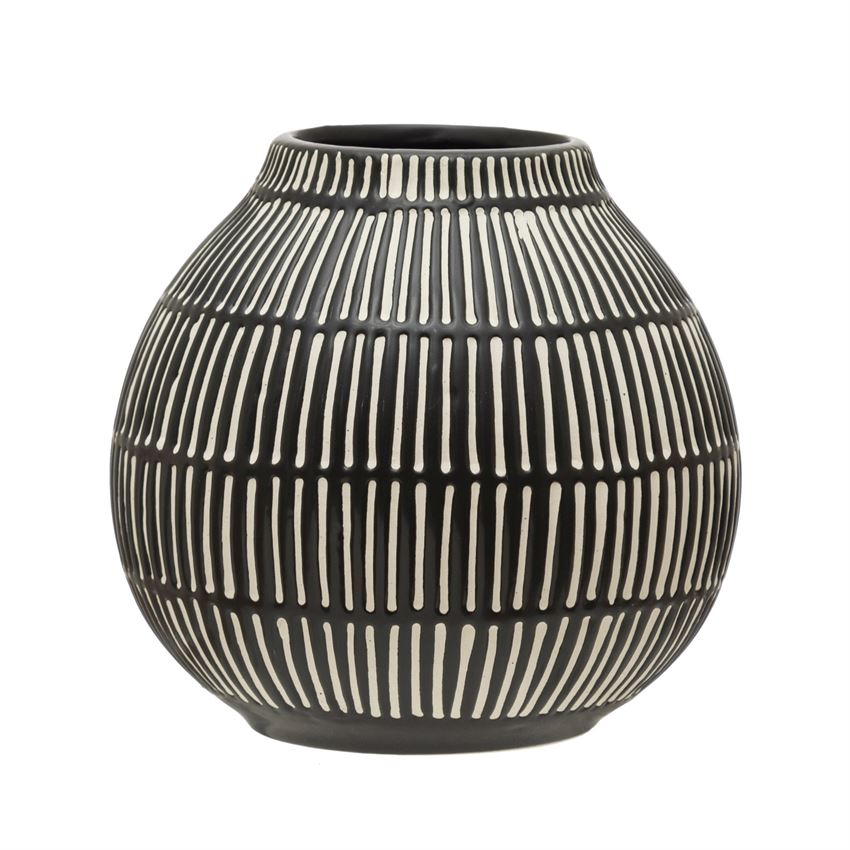 black and white stoneware vase